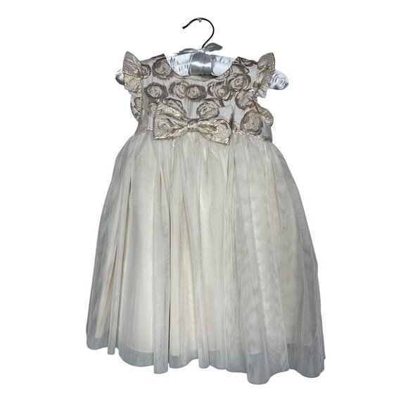 Laura Ashley Girls Floral Embroidered Tulle Dress Beige Gold Dress Size 3T New - Picture 1 of 6